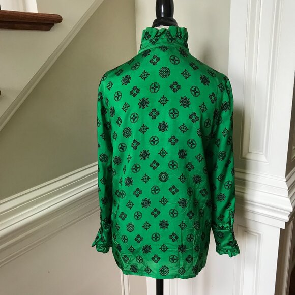 Suzie Winkle Katie Button Down Shirt Top Blouse Womens 36 Small Green Black - Picture 13 of 15